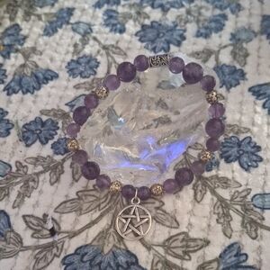 Amethyst Beaded Bracelet with Pentagram Charm